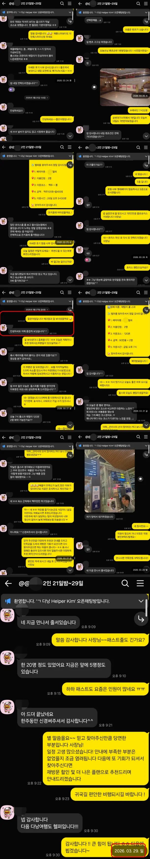 다낭P플러스 2인 일주일 다낭밤문화 귀국 재방문 의사 패스트트랙 만족 카카오톡 2026년 3월