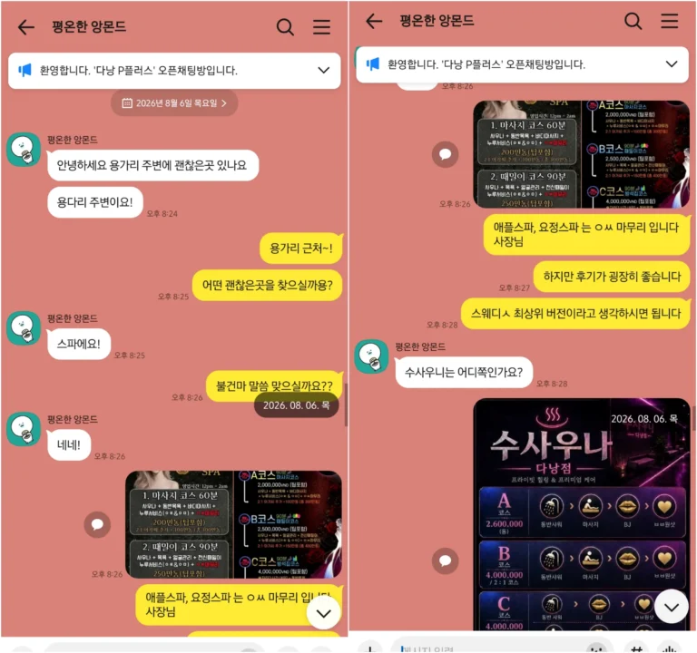 첫 방문 다음 날 용다리 주변 마사지를 다시 문의하며 돈키호테 재방문을 검토한 상담
